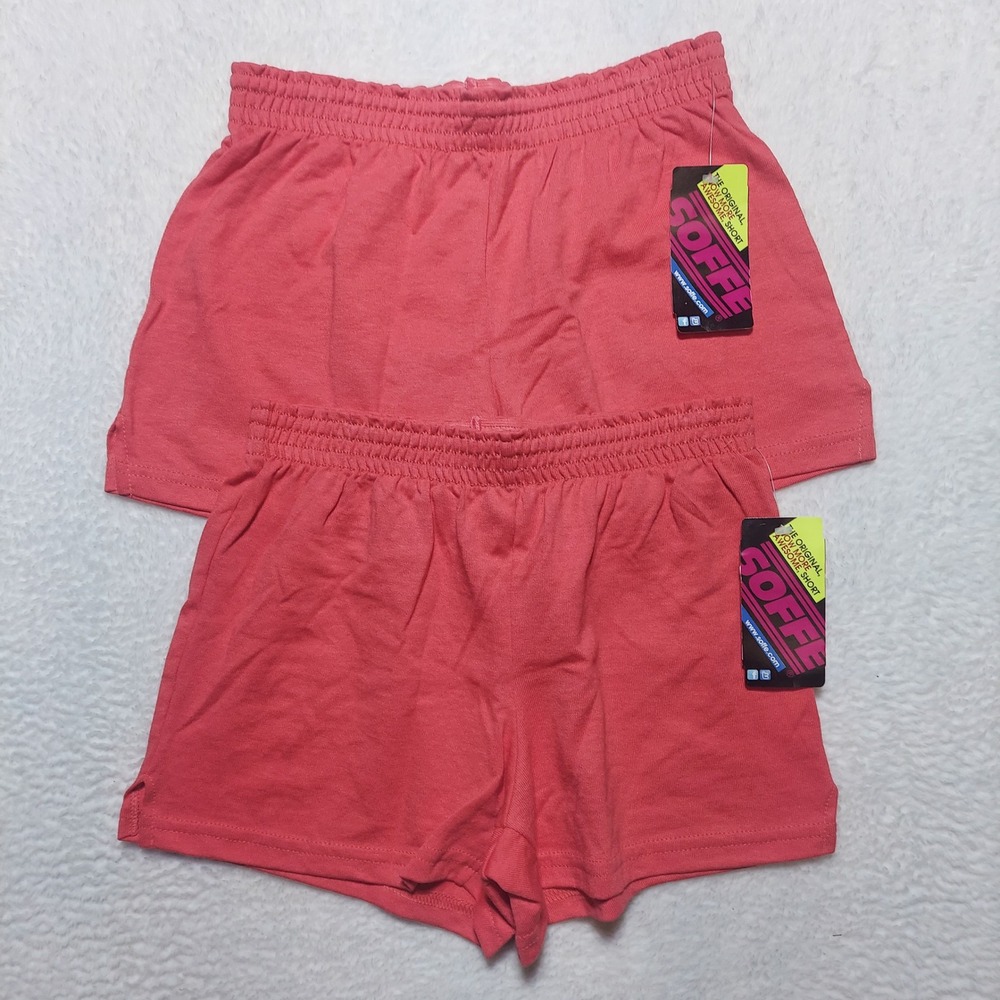 Soffe Jersey Shorts Girls Large Coral Pink Low Rise Cheer Dance Gym 2pk